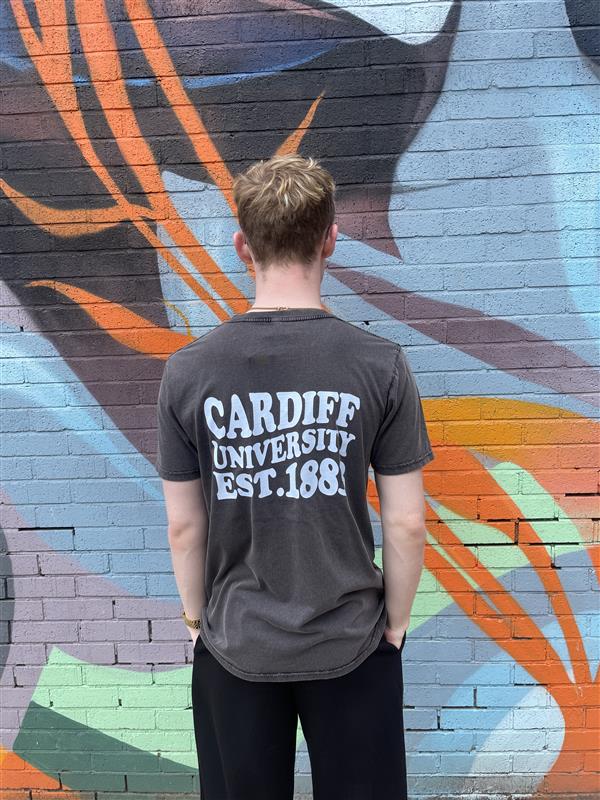 CU T-shirt Wave Text Stone wash Black