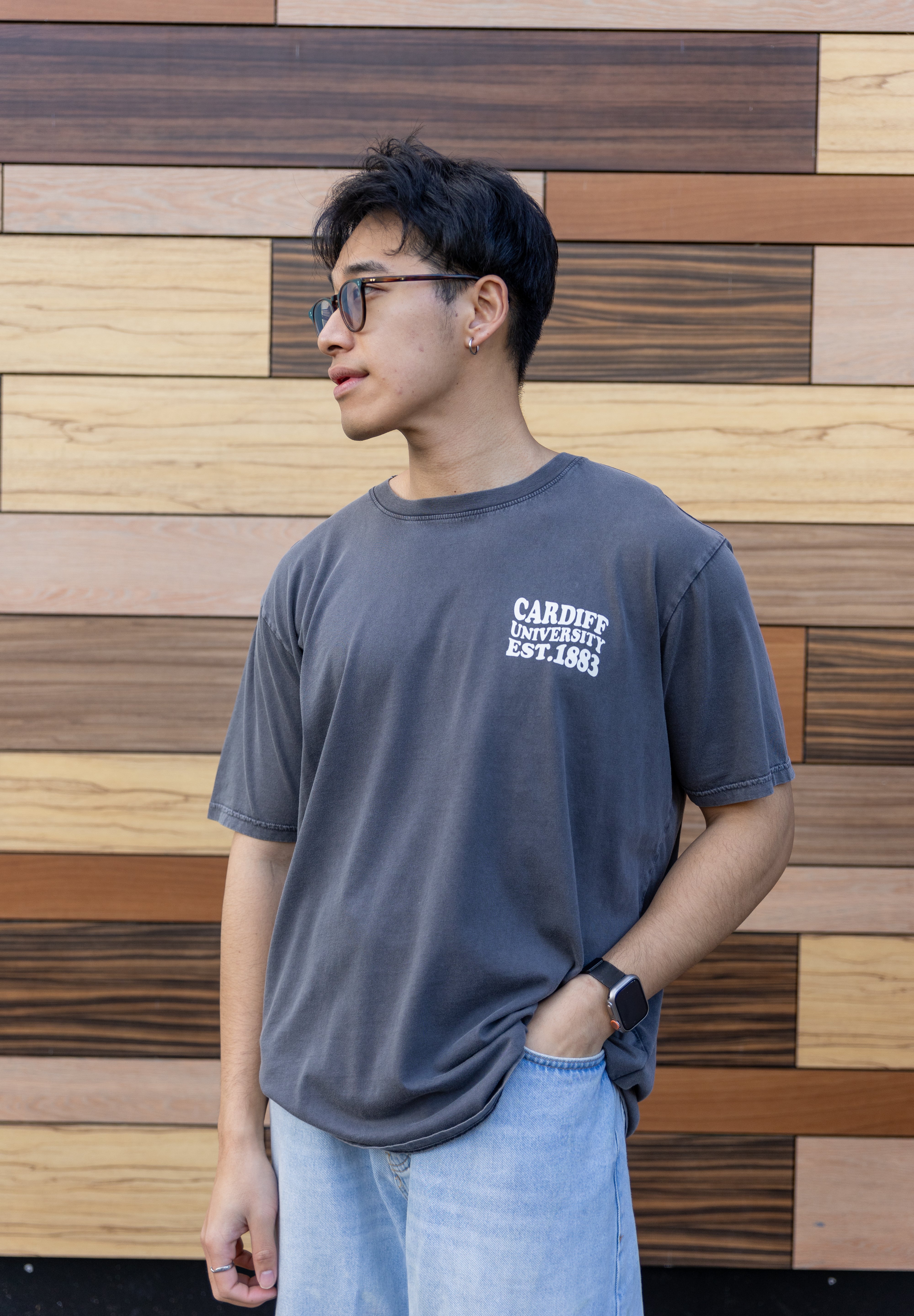 CU T-shirt  Wave Text Stone wash Grey